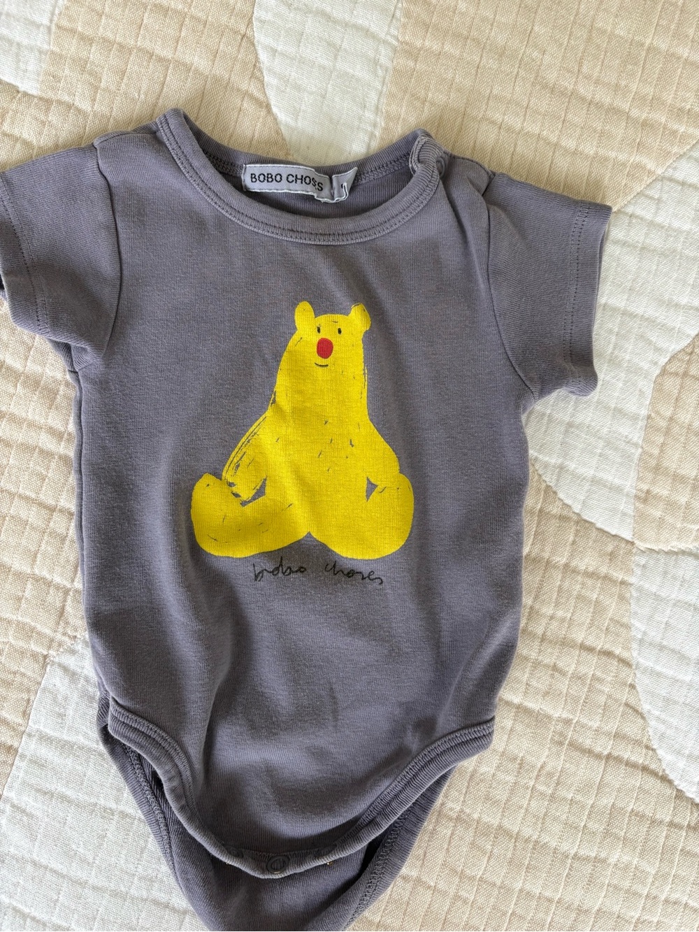 Bobo Choses Dusty Purple One-Piece with Yellow Bear Graphic